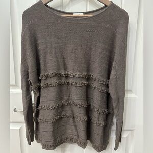 J. Jill Taupe Brown Knit Sweater Texture Fringe sz Medium Classic Fall Winter